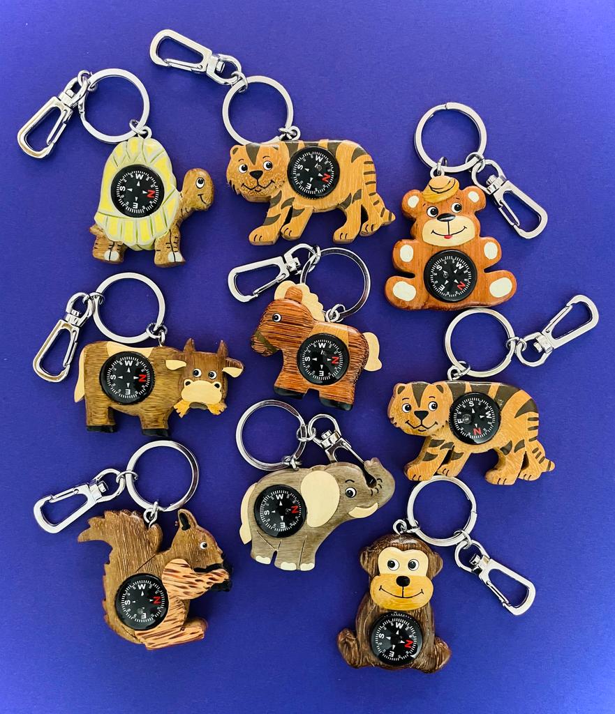 Fun plastic free Animal Compass Keyrings  